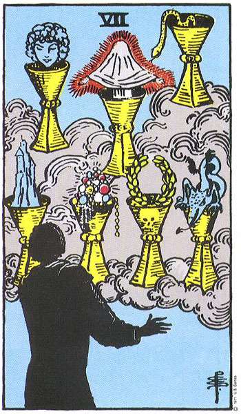 Seven of Cups, from the Rider-Waite-Smith Tarot